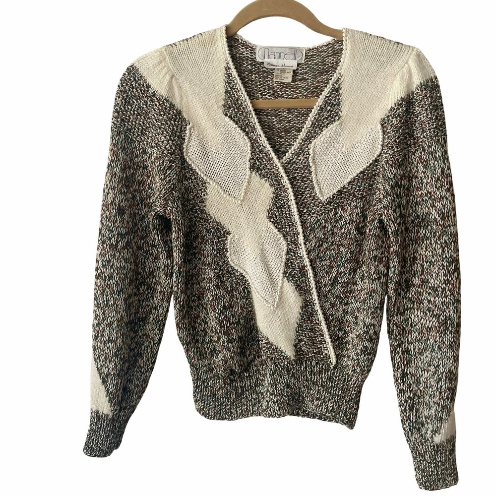 Nannell for Neiman Marcus Vintage Hand Knit Angora Wool Blend Leaf Sweater Sz S